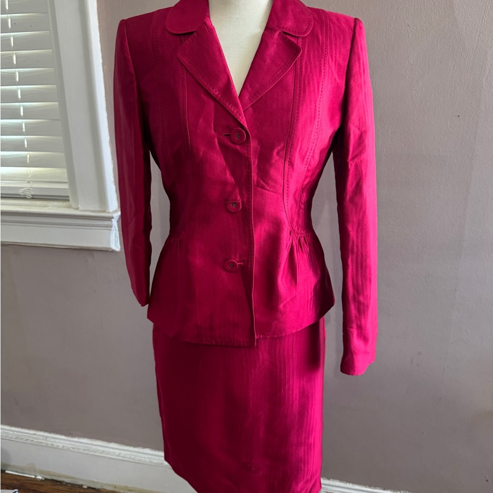 Anne Klein Women's Vibrant ruby red. Blazer and Skirt Set (skirt has stains)